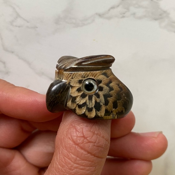 Goddess Jewelry Vintage Handmade Owl Horn Artisan Ring - Picture 3 of 4